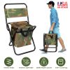 Foldable Fishing Chair With Backrest Built-In Cooler Bag Portable Handle Outdoor Lightweight For Camping Hiking Hunting
