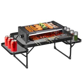Foldable Camping Cookout Collapsible Aluminum Alloy Grill Stand 88LBS Max Load BBQ Table with 2 Side Trays