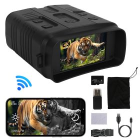 Night Vision Goggles 4K Full-Color Binoculars 10X Zoom with 2624ft Viewing Range 3\'\' Screen 64G MMC Card WIFI APP Control Save Photo and Video