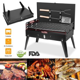 Portable 16.7x10x17.7in Charcoal Grill Foldable BBQ Suitcase Grill Shelf For Outdoor Camping Picnics Garden Grilling
