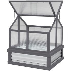 Gray Raised Garden Flower Bed Kit with Greenhouse, Wooden Cold Frame Planter, 35.5" x 31.5" x 36",