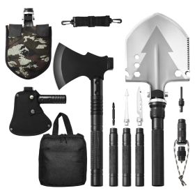 16-in-1 Camping Survival Axe Folding Shovels with Hatchet, Stainless Steel Tactical Combo