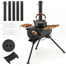 Wood Burning Portable Foldable Tent Stove with 5 Sections Chimney