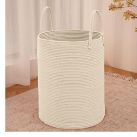 Large Woven Laundry Basket Hamper,60L Cotton Rope Storage Bin for Blankets,Toys and Clothes,Decorative Tall Nursery Hamper for Living Room