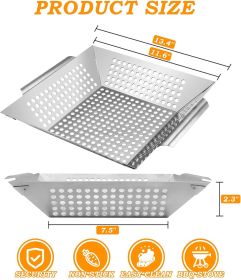 Stainless Steel Outdoor 13.4 Inch Cooking Grill Basket, for Vegetable & Fish Grilling Tray with Handle