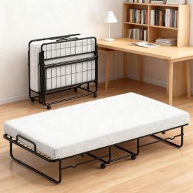 Twin Size Folding Bed with Memory Foam Mattress and Heavy-duty Metal Frame, for Camping, Home