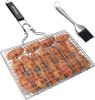 Fish Grilling Basket, Folding Portable Stainless Steel BBQ Grill Basket for Fish Vegetables Shrimp with Removable Handle
