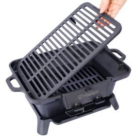 Portable Small Tabletop Durable 100% Cast Iron Skillet/ Charcoal Grill for Camping - Outdoor,