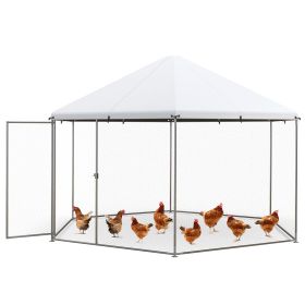 Hexagonal 13FT Large Metal Pet Cage & Chicken Coop with Wire Mesh and Lockable Door