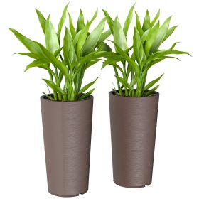 Brown, 29 Inch Outdoor Planter, Set of 2 Plastic Flower Pots, Weather and UV Resistant Stackable Large Planters,