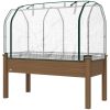 Brown, Raised Garden Bed with PE Greenhouse Cover Outdoor Planter Box for Herbs and Vegetables, 48 x 22 x 46 inch,