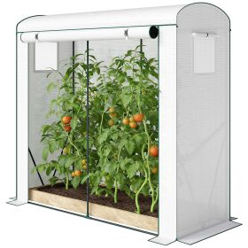 Portable White Mini Greenhouse with Roll-Up Door and 2 Mesh Windows, PE Cover, 78.7" x 29.5" x 74",