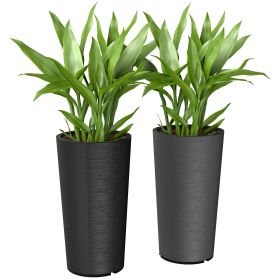Black, 29 Inch Outdoor Planter, Set of 2 Plastic Flower Pots, Weather and UV Resistant Stackable Large Planters, Black