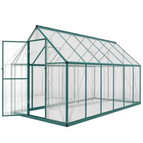 Dark Green 11x6 ft Polycarbonate with Swing Door and Two Adjustable Roof Vents, Aluminum Walk-in Greenhouse,