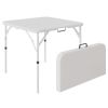 White, 34" Square Fold-in-Half Plastic Card Table, Party Event Dining Camping for Indoor Outdoor,
