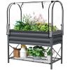 Dark Gray Raised Garden Bed with Legs and Cover, Metal Elevated Planter Box with Bottom Shelf and Liner for Vegetables,