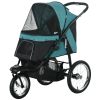 3 Wheels Pet Stroller for Small Dogs and Medium Dogs with Adjustable Canopy, Safety Tether, Storage Basket, Dark Green