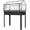 Black, Elevated Garden Box with Greenhouse Cover, Raised Garden Bed with Legs and Drainage Hole for Vegetables,