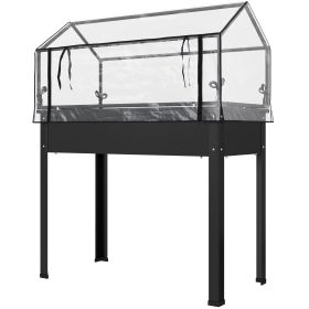 Black, Elevated Garden Box with Greenhouse Cover, Raised Garden Bed with Legs and Drainage Hole for Vegetables,