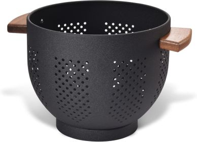 Metal Colander with Wood Handle and Stable Base, Powder Coated Steel Kitchen Strainer Basket for Draining Pasta, Vegetable and fruit(5.5quart