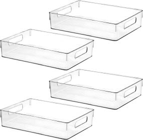 Large 4PC Clear Plastic, Pantry Organizers and Storage Bin Containers Fridge Camping