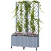 Gray Planter Box with Trellis, Self Watering Raised Garden Bed with Lockable Wheels and Drainage Holes,