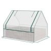 Brown & White Raised Garden Bed, Outdoor Metal Planter Box with Mini Greenhouse Cover,