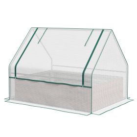Brown & White Raised Garden Bed, Outdoor Metal Planter Box with Mini Greenhouse Cover,