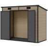 Light Brown 8' x 4' Plastic Outdoor Storage Shed with Floor, Window, Lockable Doors and Vents for Backyard Patio Lawn, Long Term Outdoor