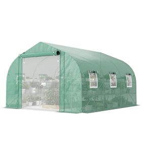 Green 10'x11'x6' Walk-in Tunnel Greenhouse with Shelves, Mesh Door and Windows, Plant Hot House with PE Cover,
