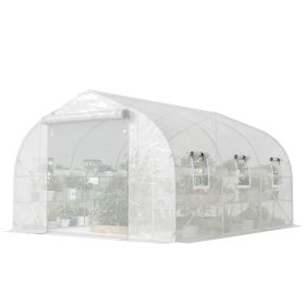 White Walk-in Tunnel 10'x11'x6' Greenhouse with Shelves, Mesh Door and Windows, Plant Hot House with PE Cover,
