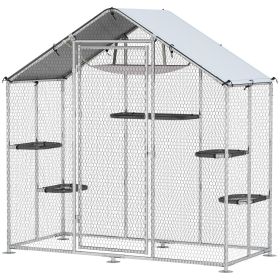 Walk-in Large Catio-Patio Outdoor Cat Enclosure with Waterproof Cover, w/ 5 Adjustable Platforms & Hammock