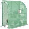 Green 7' x 3' x 7' Lean to, Walk-In Greenhouse, Plant Nursery with 2 Roll-up Doors and Windows, PE Cover and 3 Wire Shelves,