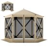 Beige 10 x 11 ft Pop Up Gazebo Screen Tent, Portable Instant Camping Canopy Screen House with Nettings, Carry Bag,