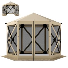 Beige 10 x 11 ft Pop Up Gazebo Screen Tent, Portable Instant Camping Canopy Screen House with Nettings, Carry Bag,