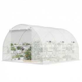 White, 10'x11'x6' Walk-in Tunnel with Shelves, Mesh Door and Windows, Hoop House Greenhouse with PE Cover,