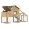 Natural 69" Wooden Chicken Coop, Poultry Cage Hen House with Connecting Ramp, Removable Tray, Ventilated Window and Nesting Box,
