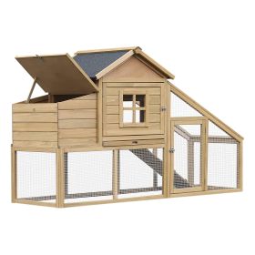 Natural 69" Wooden Chicken Coop, Poultry Cage Hen House with Connecting Ramp, Removable Tray, Ventilated Window and Nesting Box,