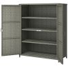 Dark Gray Rattan Wicker Outdoor Cabinet with 4 Shelves and 2 Doors for Garden Pool Towel Storage,