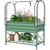 Green Raised Garden Bed with Legs and Cover, Metal Elevated Planter Box with Bottom Shelf and Liner for Vegetables,
