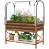 Brown Raised Garden Bed with Legs and Cover, Metal Elevated Planter Box with Bottom Shelf and Liner for Vegetables,