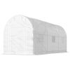 White Hoop House Greenhouse, Walk-in Tunnel Greenhouse with 2 Support Rods, Zippered Roll-up Mesh Door, 14.6'x6.5'x6.6',