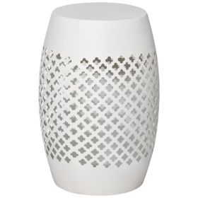 White 12" Steel Outdoor Side Table, Round Hollow Drum Patio End Table, Accent Table for Indoor and Outdoor,