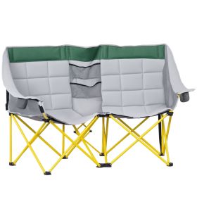 Oversized Loveseat Style, Folding Chair with Carry Bag & Cup Holders, for Outdoor, Lawn, Camping, Beach, Hiking, Travel, Green & Gray
