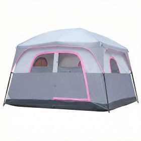 Gray 6 Person, Water/ Windproof Easy Setup, Double Layer Family Tent for Outdoor Camping with 1 Mesh Door & 5 Large Mesh Windows,