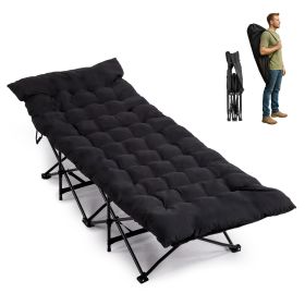 Portable Folding Black Adults/ Teens Sleeping Cot Bed with Soft Pad, for Outdoor Home Office Nap Beach Travel,