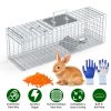 Live Small Animal Cage 27x7.5x8in Folding Catch and Release Steel Humane Trap for Racoons Stray Cats Rabbits Beavers Hedgehogs Chipmunk