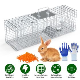 Live Small Animal Cage 27x7.5x8in Folding Catch and Release Steel Humane Trap for Racoons Stray Cats Rabbits Beavers Hedgehogs Chipmunk