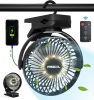 65 Working Hours Portable Clip on, & Hook with LED Light, 12000 Capacity Battery Operated Fan, USB Rechargeable for Camping, Outdoor, Desk