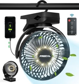 65 Working Hours Portable Clip on, & Hook with LED Light, 12000 Capacity Battery Operated Fan, USB Rechargeable for Camping, Outdoor, Desk